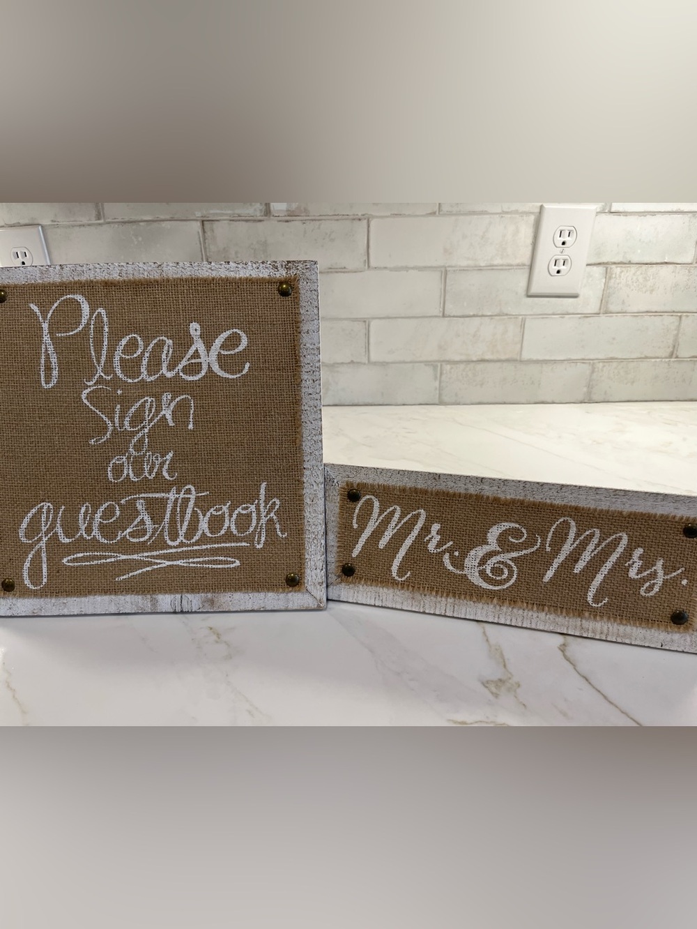 Rustic Burlap Wedding Signs - "Please Sign Our Guestbook" & "Mr. & Mrs."
